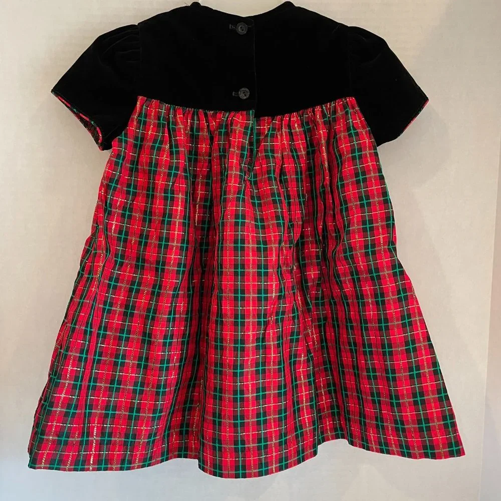 BONNIE JEAN Girls Toddler 3T Black Velvet Red Green Tartan Plaid Holiday Dress